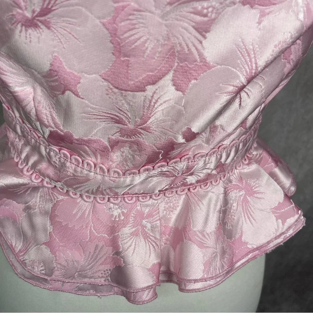 V. Chapman Petals Front Tie Jacquard‎ Blouse In Pink Macaron Women's Size 2